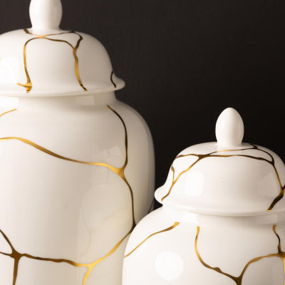 Gold & White Patterned Jar